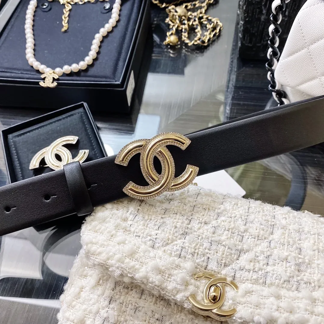 Chanel Mini Stone Interlocking C Buckle Belt Black Chanel Mini Stone Interlocking C Buckle Belt Black