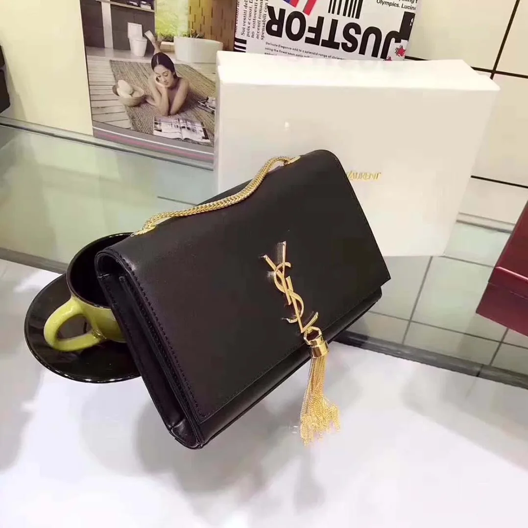 Saint Laurent YSL Medium Kate Tassel Chain Bag Calfskin Leather in Black
