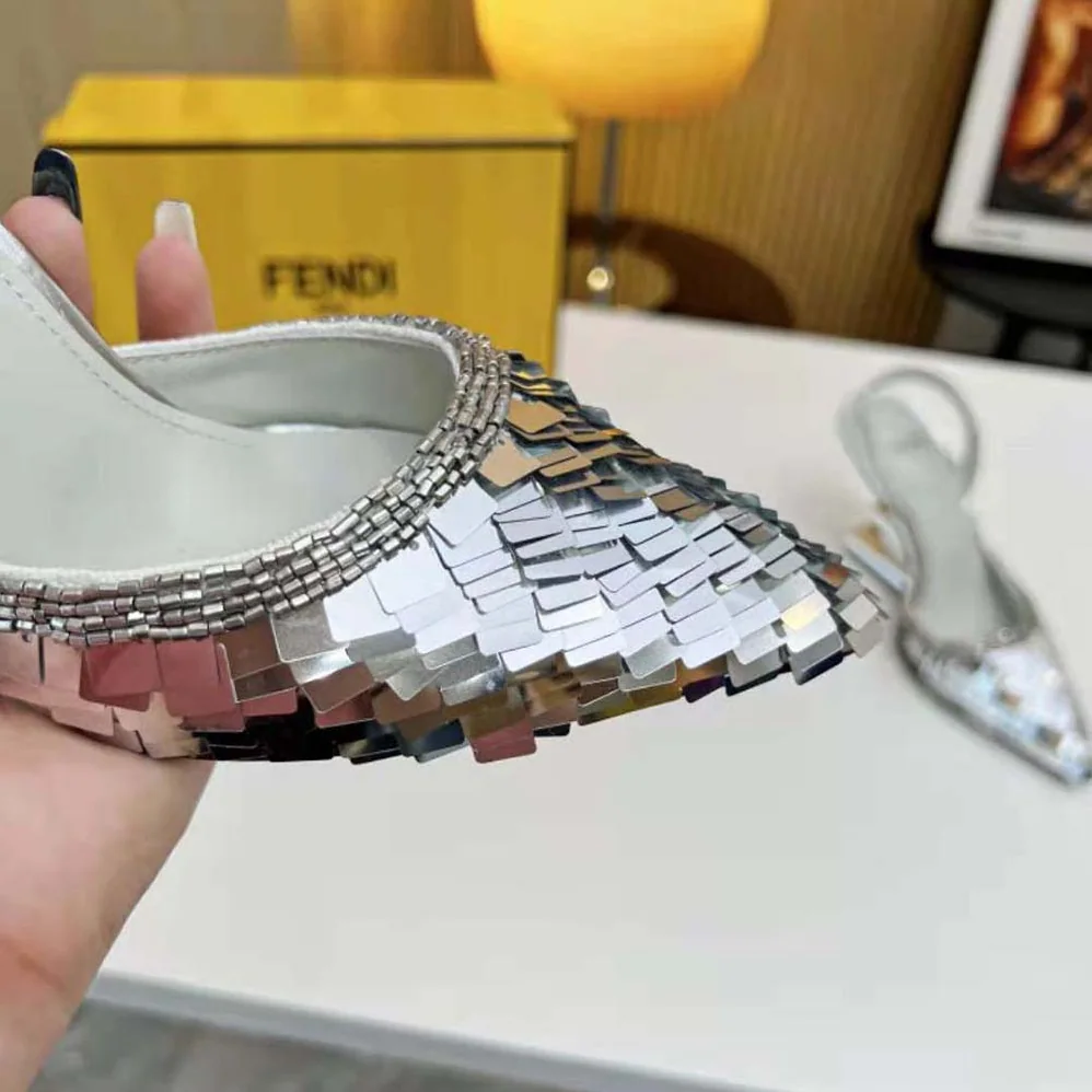Fendi First Silver Sequin High for Women in Heeled Slingback