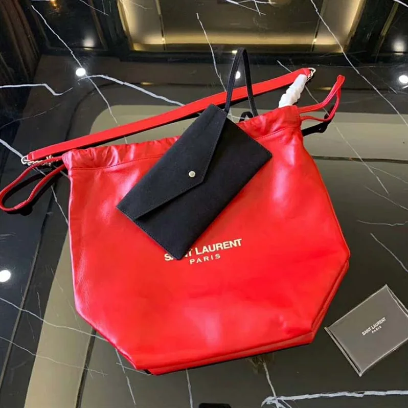 Saint Laurent YSL Teddy Drawstring Bag Smooth Leather for Women in Red Saint Laurent YSL Teddy Drawstring Bag Smooth Leather for Women in Red
