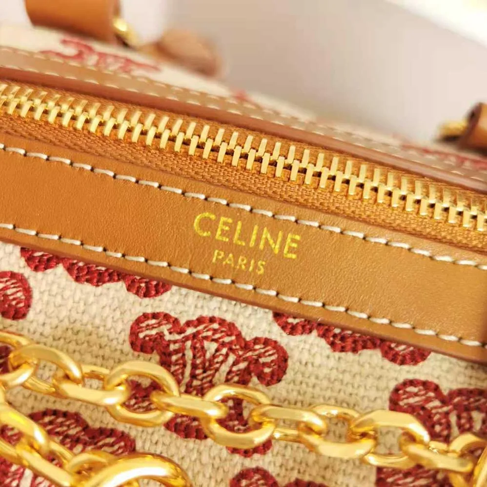 Celine Small Boston Bag in Textile With Triomphe Embroidery for Women