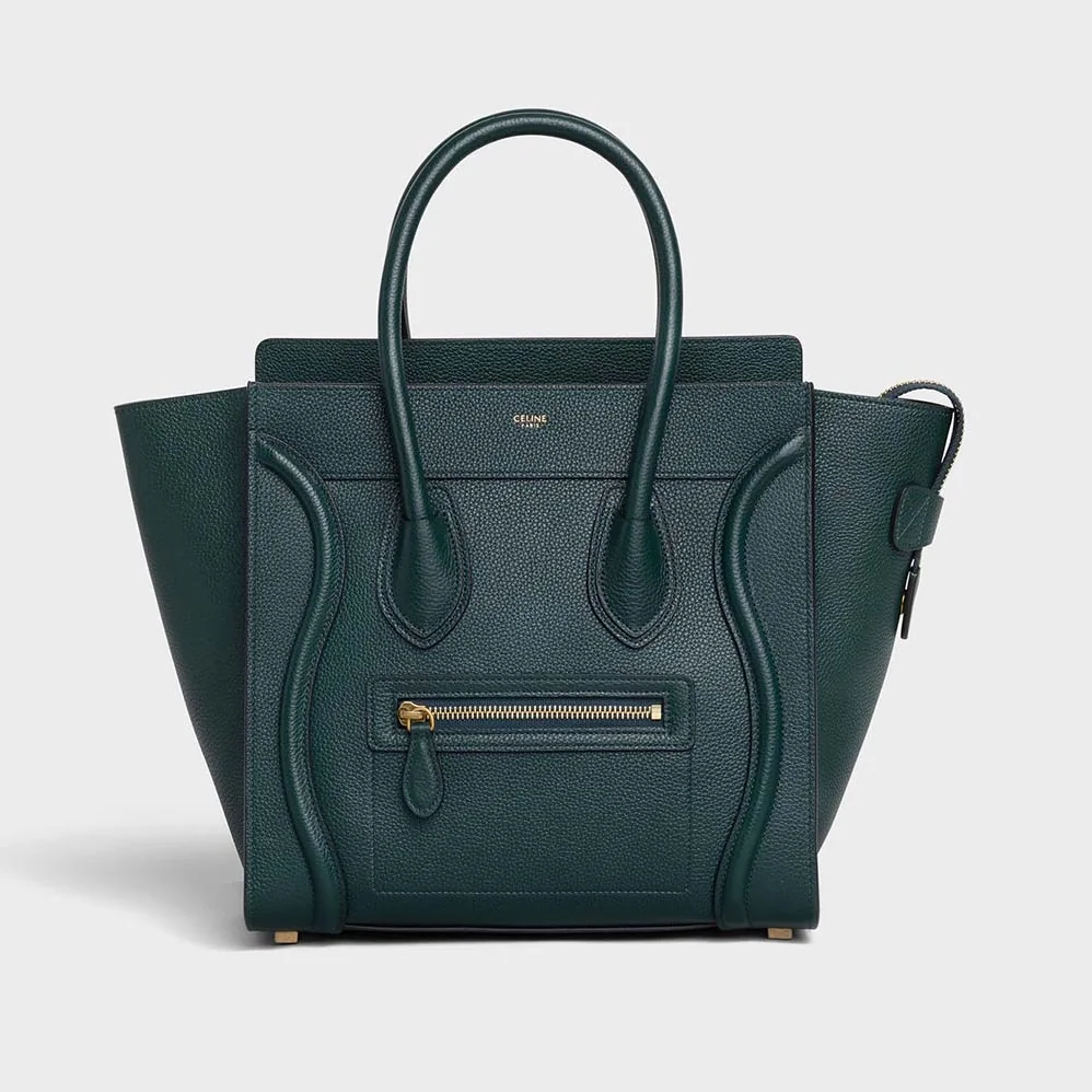 Celine Micro Luggage Handbag in Drummed Calfskin for Women in Dark Green Celine Micro Luggage Handbag in Drummed Calfskin for Women in Dark Green