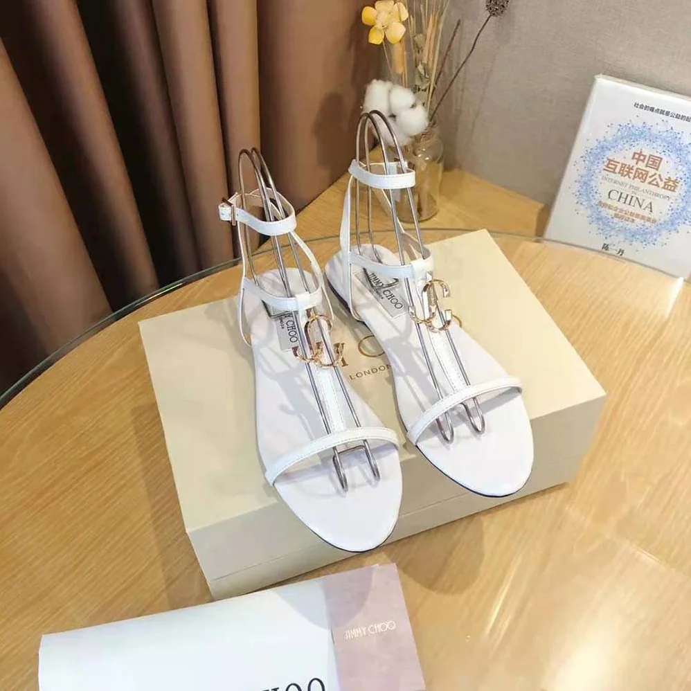 Jimmy Choo Alodie Flat Latte Nappa and Patent Leather Flat Sandals for Women