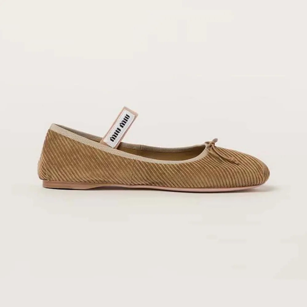 Miu Miu Corduroy Ballerinas with Knit Logo for Women Miu Miu Corduroy Ballerinas with Knit Logo for Women