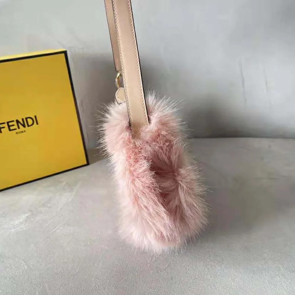 Fendi O'Lock Swing Pale Pink Leather and Fox Fur Pouch for Women