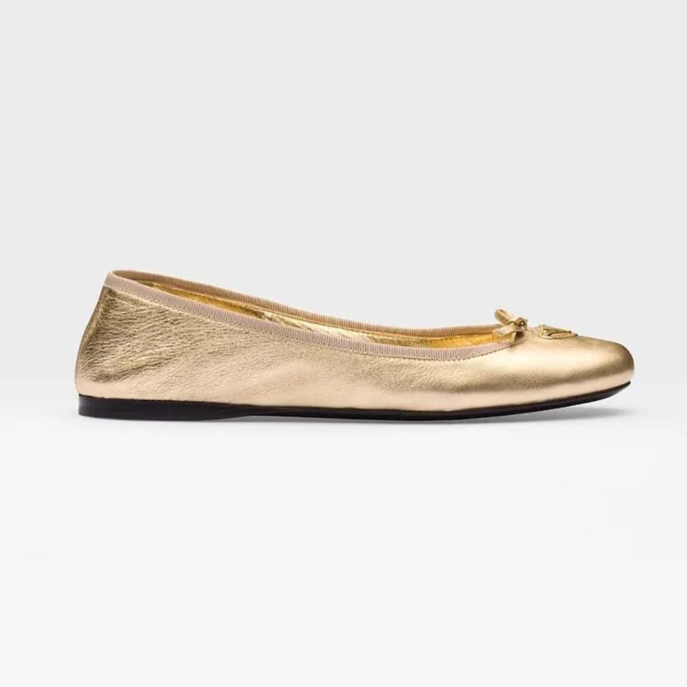 Prada Nappa Leather Ballerinas for Women in Gold Prada Nappa Leather Ballerinas for Women in Gold