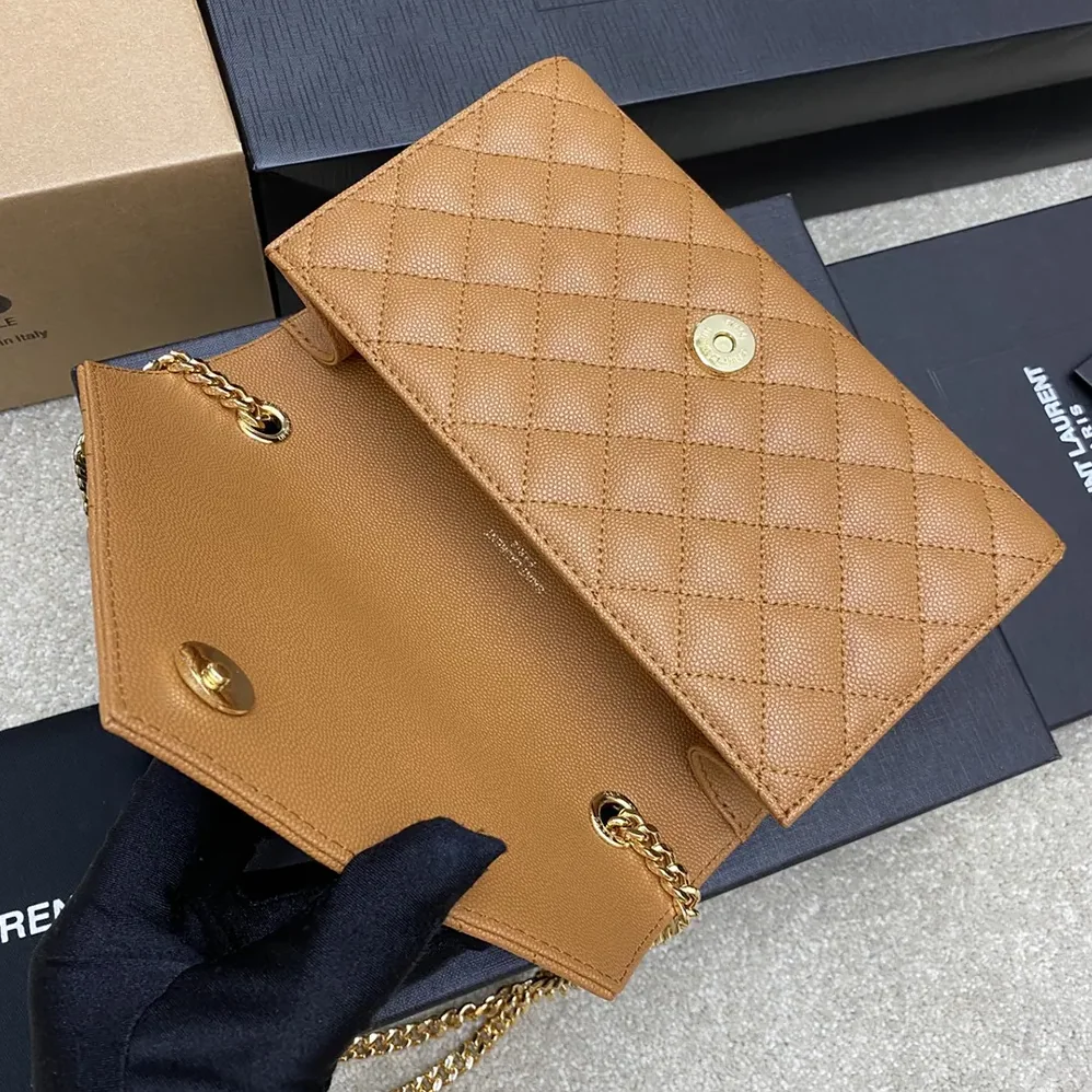 Saint Laurent YSL Envelope Small in Matelasse Lambskin for Women in Brown Saint Laurent YSL Envelope Small in Matelasse Lambskin for Women in Brown