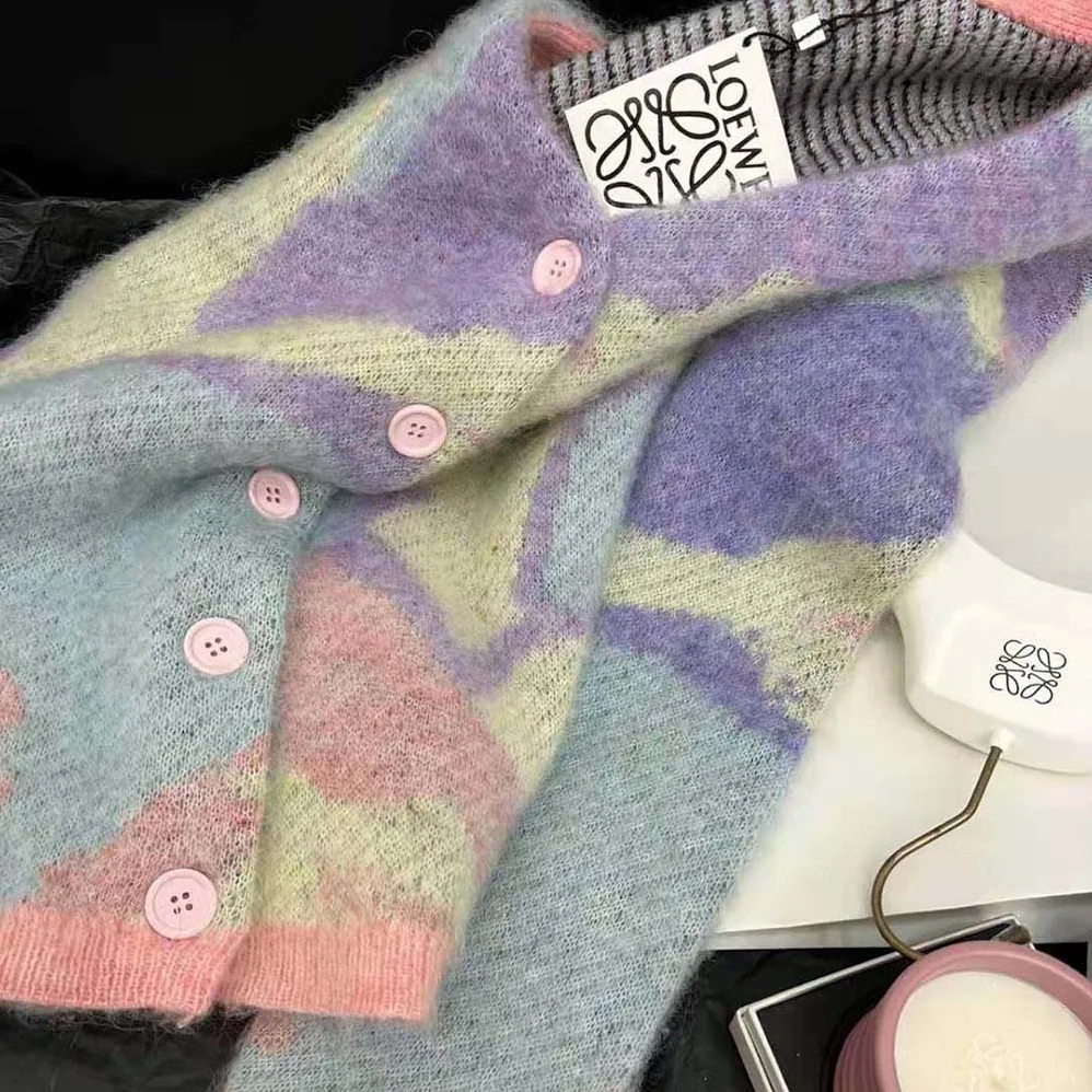 Loewe Unicorn Jacquard Cardigan in Mohair for Women in Purple Loewe Unicorn Jacquard Cardigan in Mohair for Women in Purple