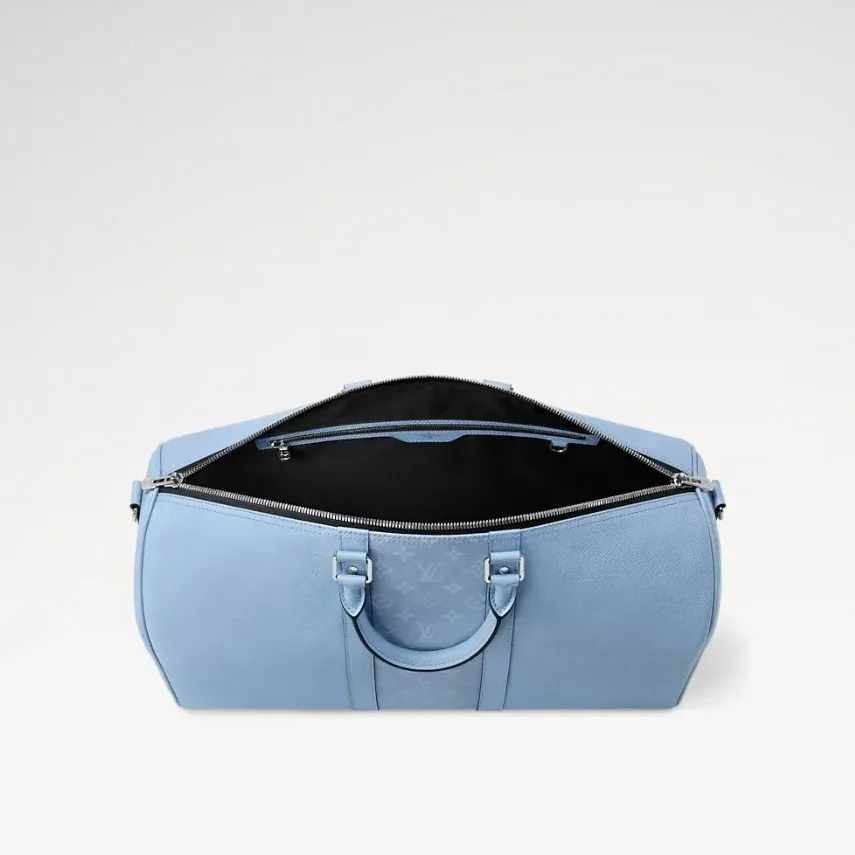 Louis Vuitton Keepall Bandouliere 50 Travel Bag in Sky Blue Silver Hardware Louis Vuitton Keepall Bandouliere 50 Travel Bag in Sky Blue Silver Hardware