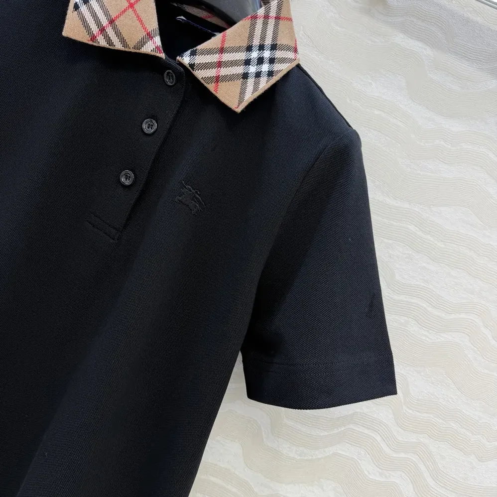 Burberry Check Collar Cotton Polo Shirt for Men in Black Burberry Check Collar Cotton Polo Shirt for Men in Black