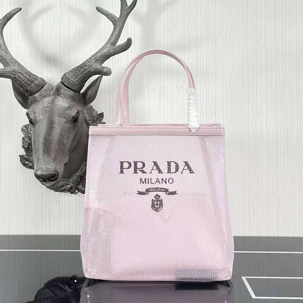 Prada Small Sequined Mesh Tote Bag for Women in Pink