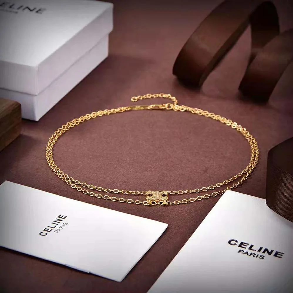 Celine Triomphe Suspended Necklace in Brass with Gold Finish for Women