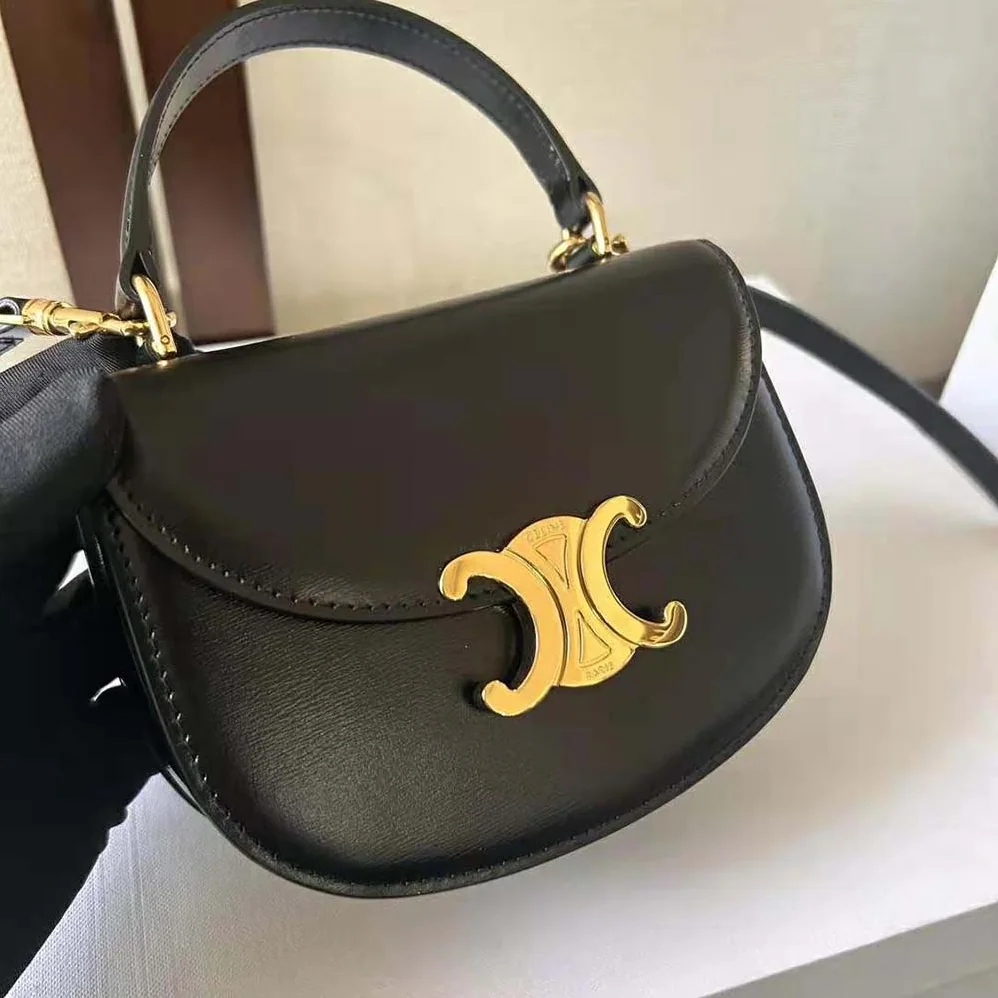 Celine Mini Besace Triomphe in Shiny Calfskin for Women in Black Celine Mini Besace Triomphe in Shiny Calfskin for Women in Black
