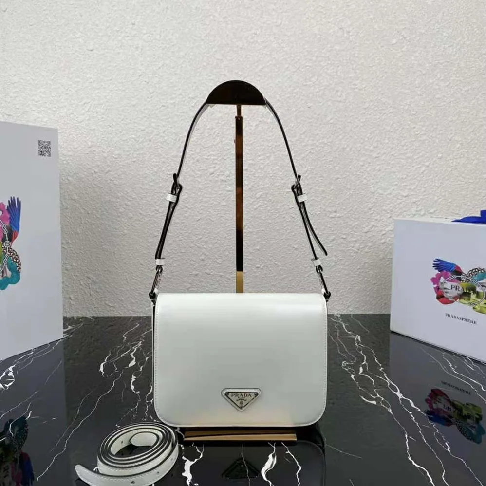 Prada Brushed Leather Shoulder Bag for Women in White Prada Brushed Leather Shoulder Bag for Women in White