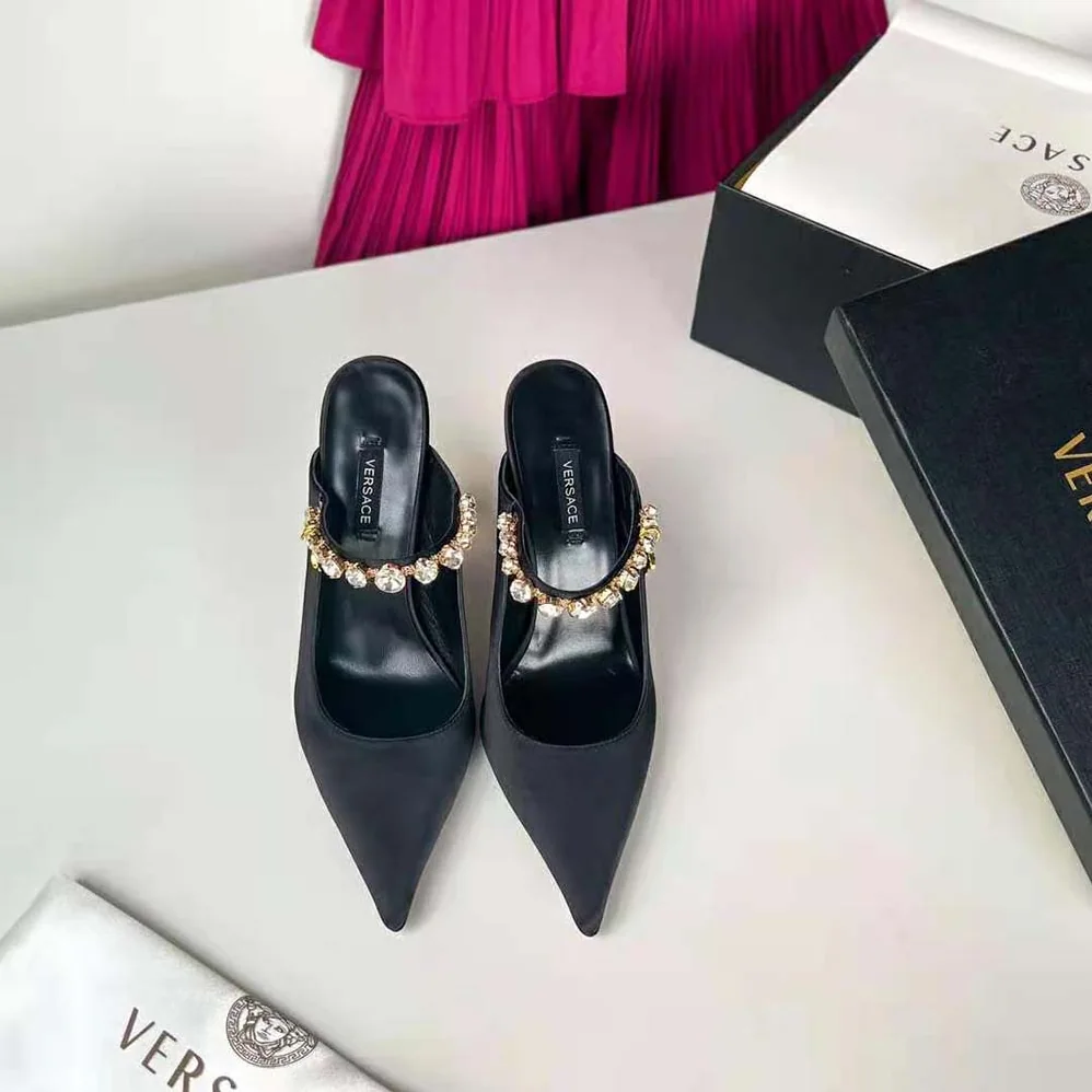 Versace Artifact Mules in 105mm Heel Height for Women in Black Versace Artifact Mules in 105mm Heel Height for Women in Black