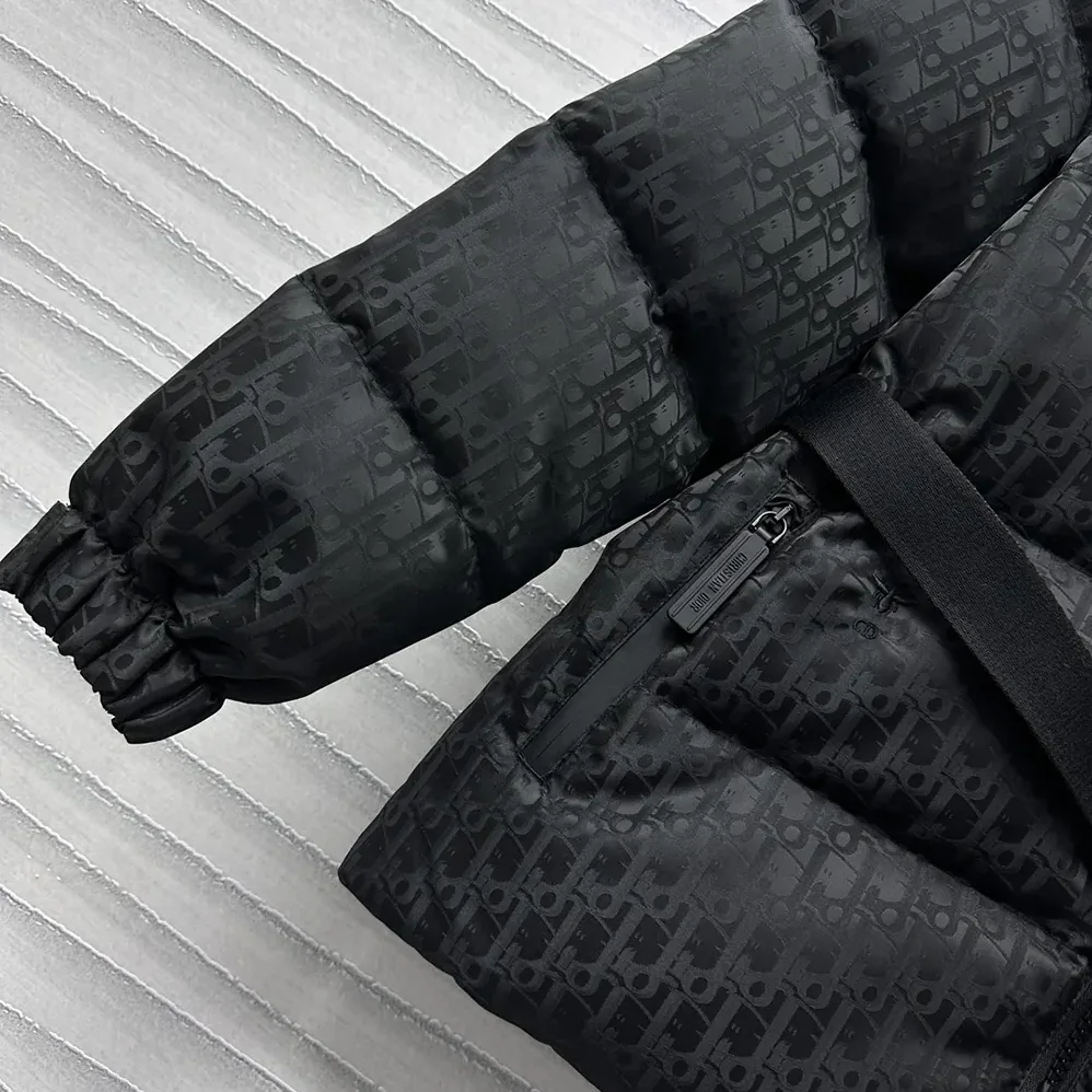 Dior DiorAlps Belted Puffer Jacket Black Quilted Technical Taffeta Jacquard for Women