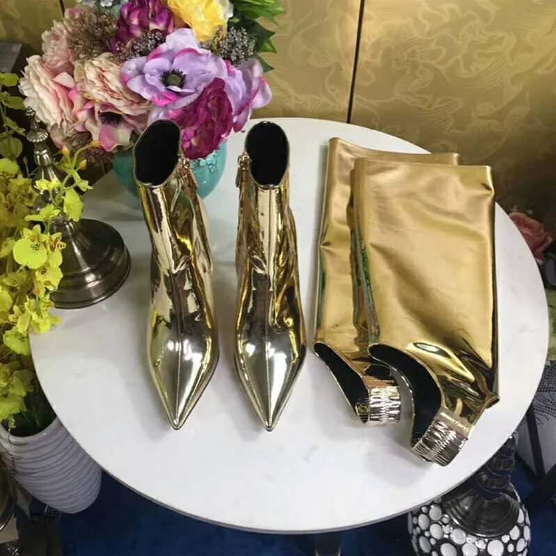 Jimmy Choo Shoes Hurley 100 Gold Liquid Mirror Leather Two for Women in Piece Knee High Booties Jimmy Choo Shoes Hurley 100 Gold Liquid Mirror Leather Two for Women in Piece Knee High Booties