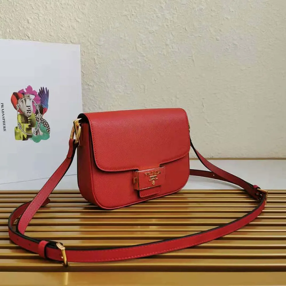 Prada Saffiano Leather Prada Embleme Bag for Women in Red Prada Saffiano Leather Prada Embleme Bag for Women in Red