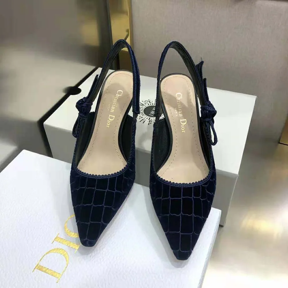 Dior J'Adior Slingback Pump Deep Blue Crocodile for Women in Effect Embroidered Velvet
