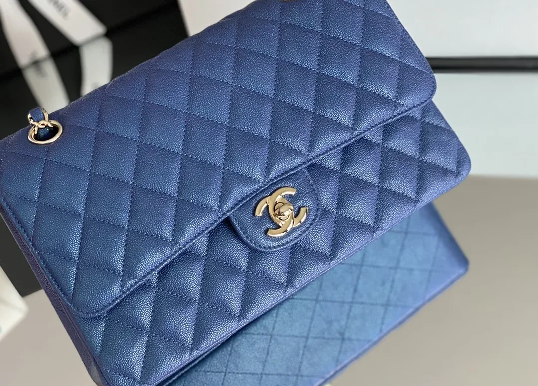Chanel Classic Flap Bag Medium Crossbody in Blue Gold Hardware Chanel Classic Flap Bag Medium Crossbody in Blue Gold Hardware