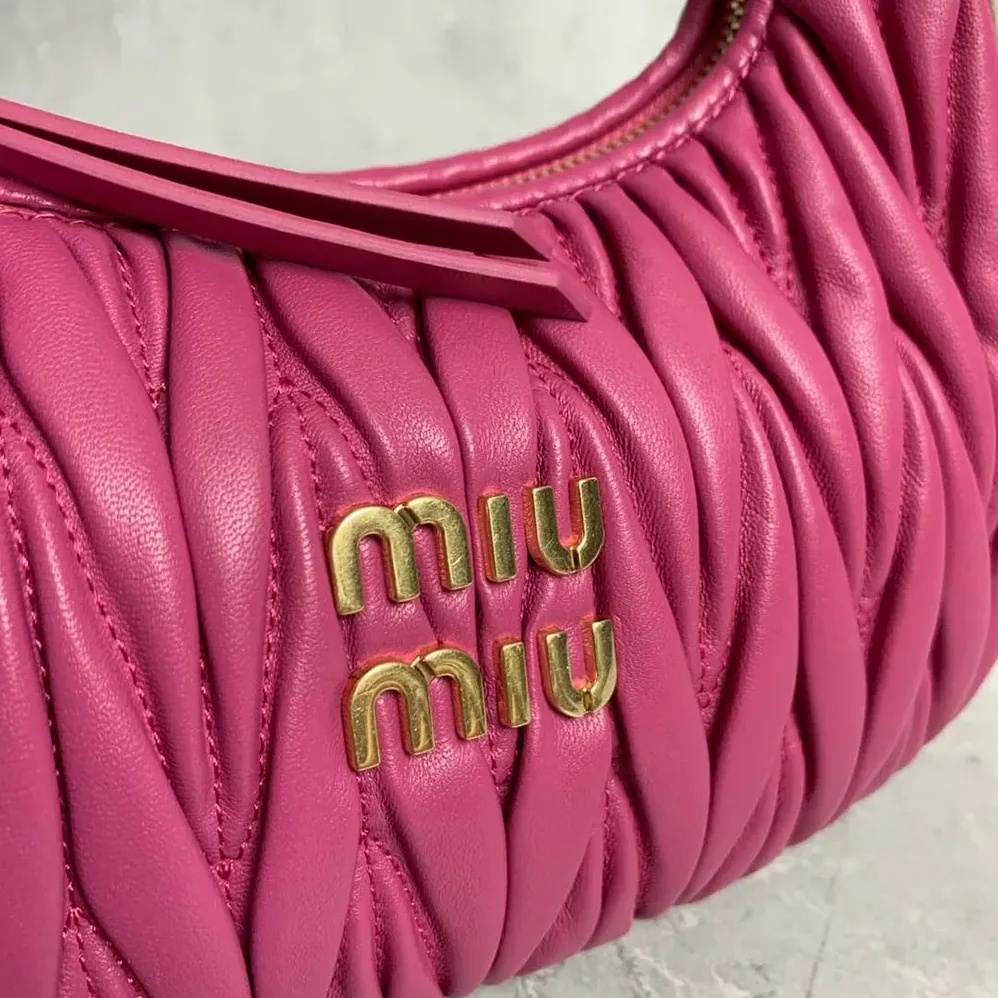 Miu Miu Wander Matelassé Nappa Leather Bag for Women in Pink/White Miu Miu Wander Matelassé Nappa Leather Bag for Women in Pink/White