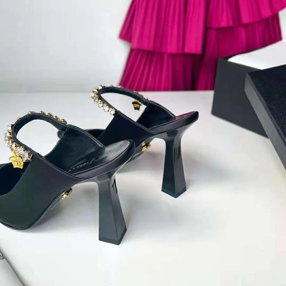 Versace Artifact Mules in 105mm Heel Height for Women in Black Versace Artifact Mules in 105mm Heel Height for Women in Black