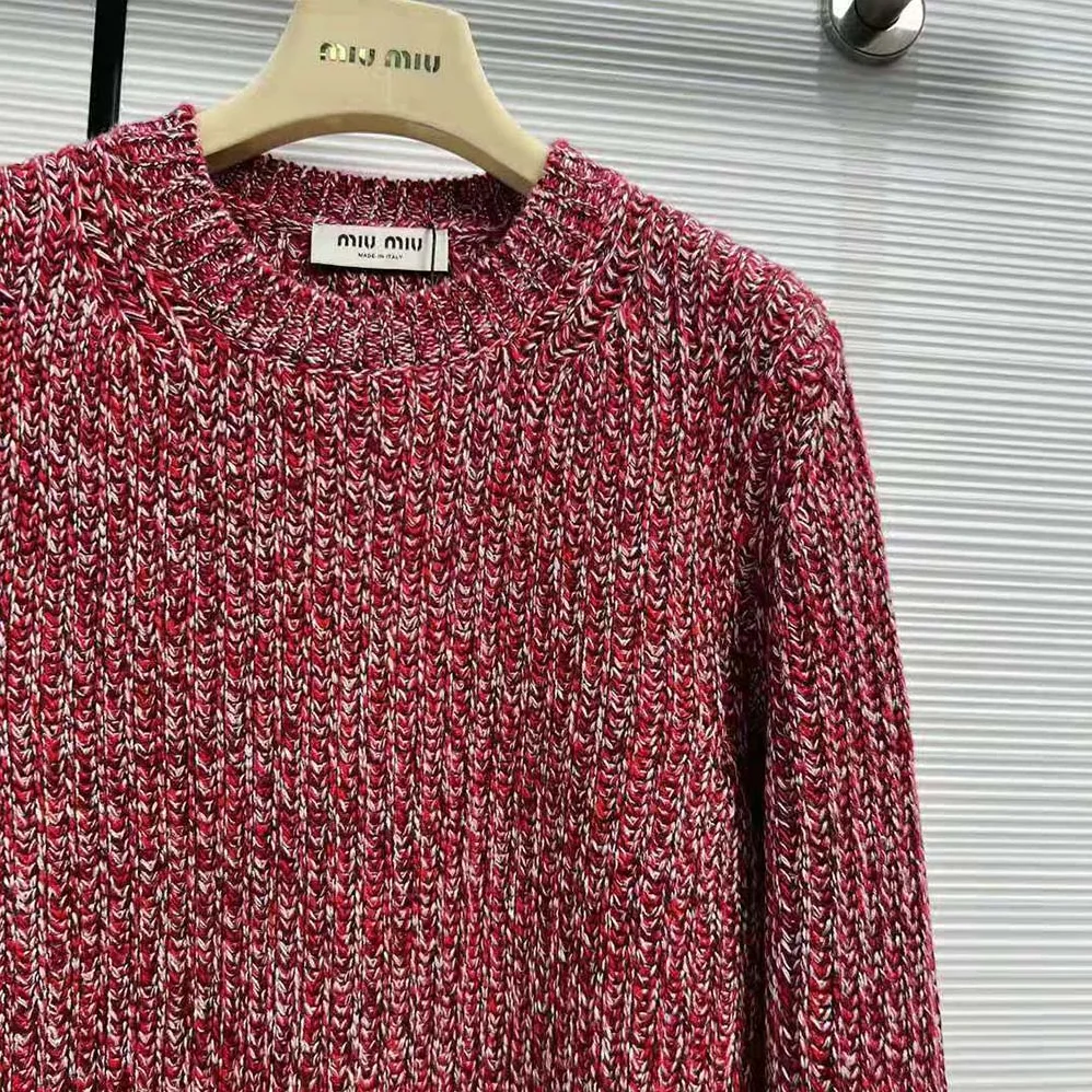 Miu Miu Wool and Cashmere Sweater with Knit Logo Patch for Women in Pink