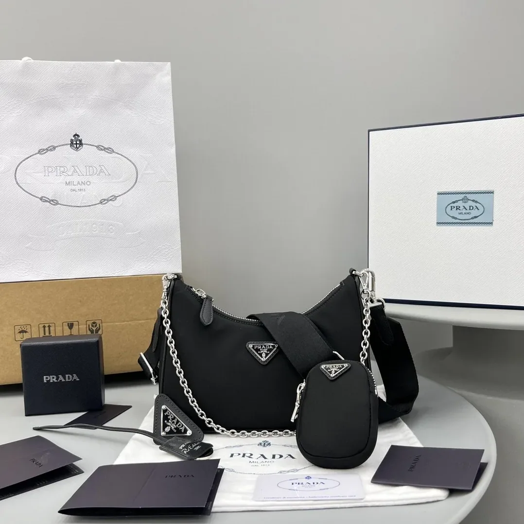 Prada Re- 2005 Saffiano Shoulder Bag Black Silver Hardware Prada Re- 2005 Saffiano Shoulder Bag Black Silver Hardware