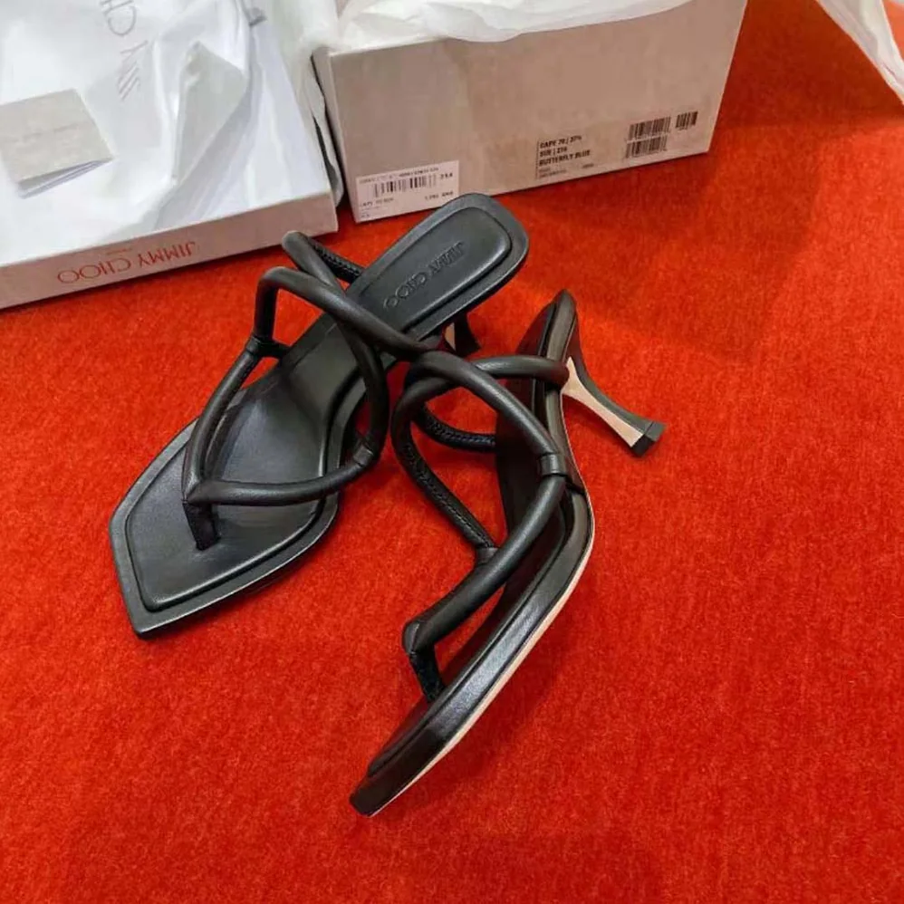 Jimmy Choo Cape 70 Black Nappa Leather Thong Mules for Women Jimmy Choo Cape 70 Black Nappa Leather Thong Mules for Women