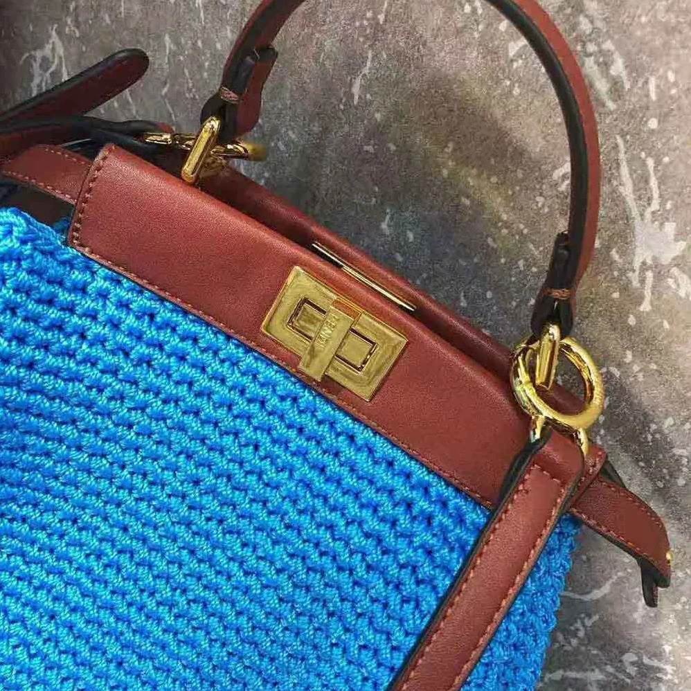 Fendi Peekaboo Mini Cotton Crochet Bag for Women in Blue Fendi Peekaboo Mini Cotton Crochet Bag for Women in Blue