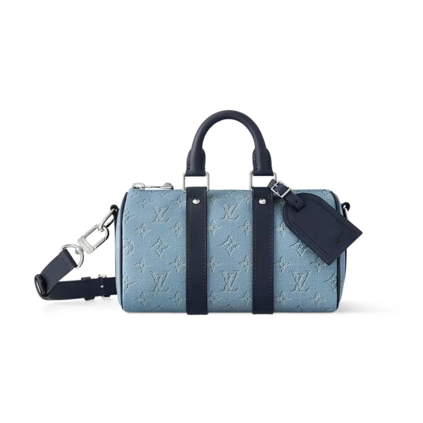 Louis Vuitton Keepall Bandouliere 25 Travel Bag in Blue Silver Hardware