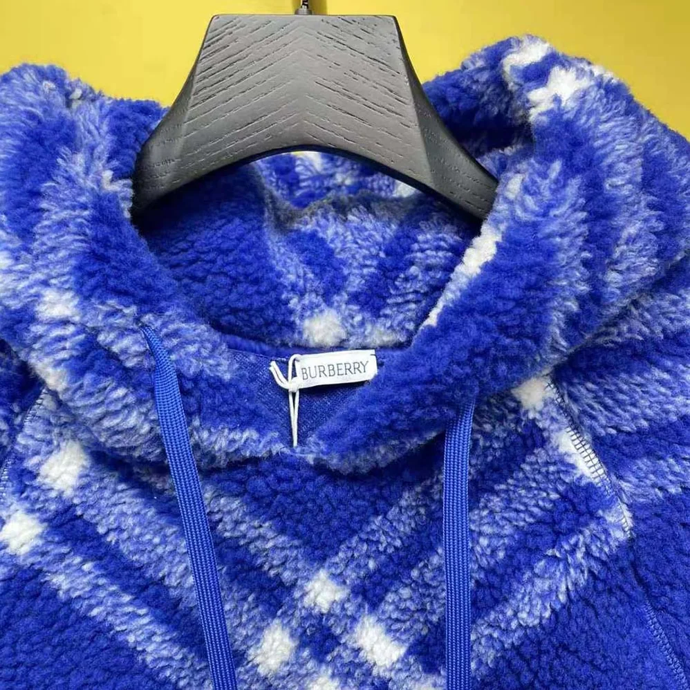 Burberry Check Fleece Hoodie for Women in Blue Burberry Check Fleece Hoodie for Women in Blue
