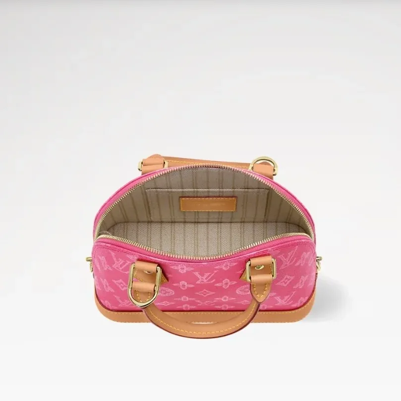 Louis Vuitton Alma BB Top Handle Bag / Monogram Origine Rose Ruban Gold Hardware