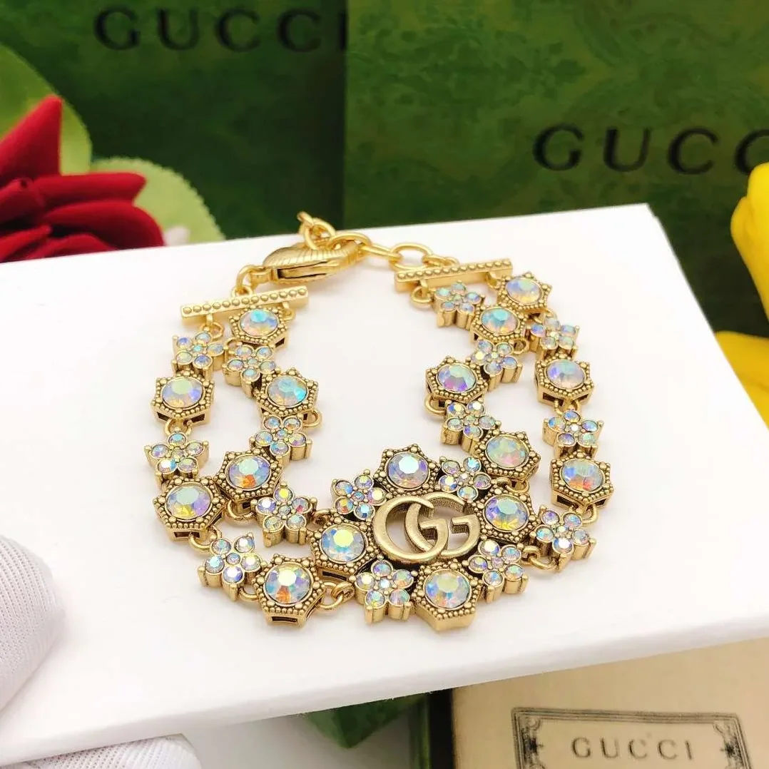 Gucci Rhinestone Flower Bracelet Gold