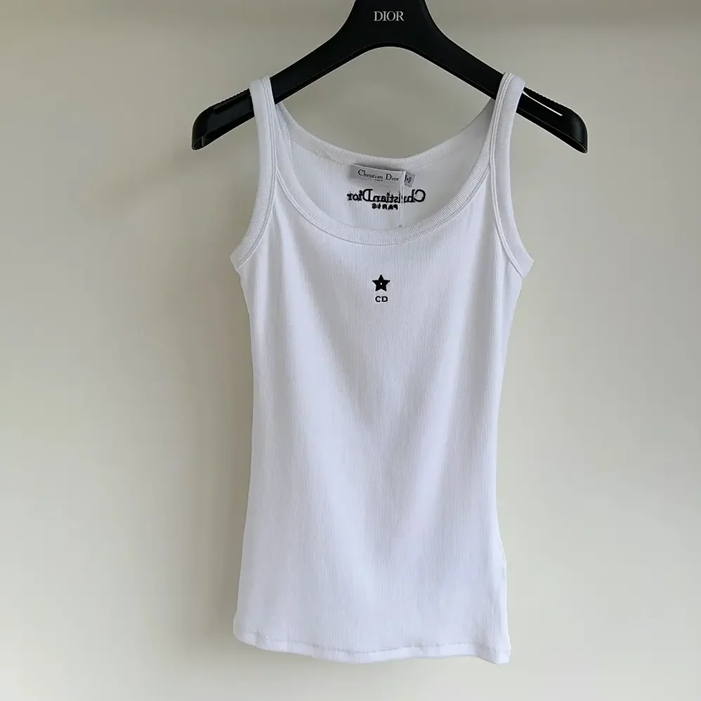 Dior Tank Top White Ribbed Cotton Jersey for Women
