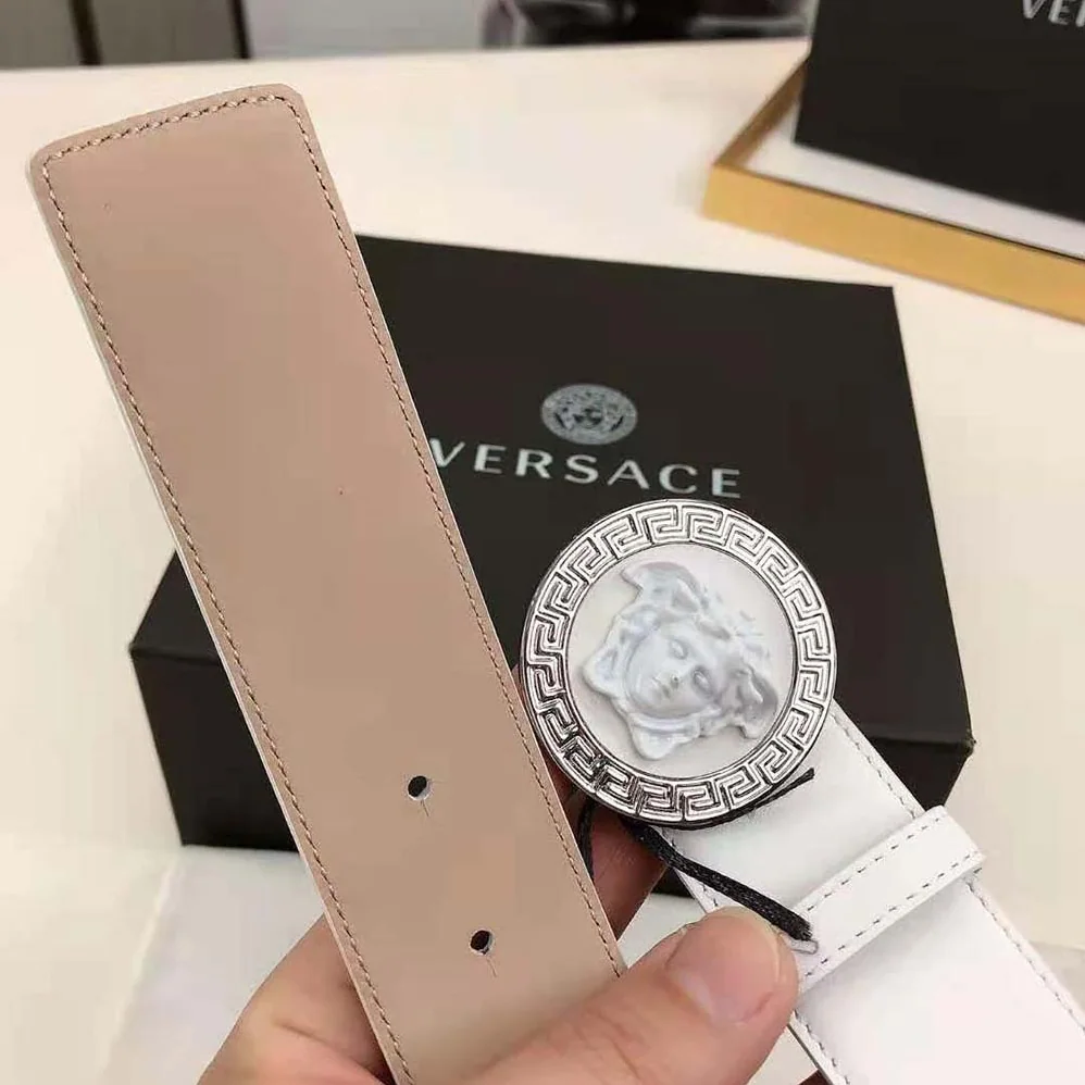 Versace Medusa Biggie Reversible Leather Belt for Men in White