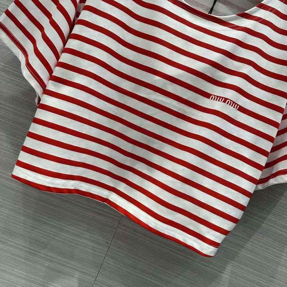 Miu Miu Cotton T-shirt with Printed Logo for Women in Red Miu Miu Cotton T-shirt with Printed Logo for Women in Red