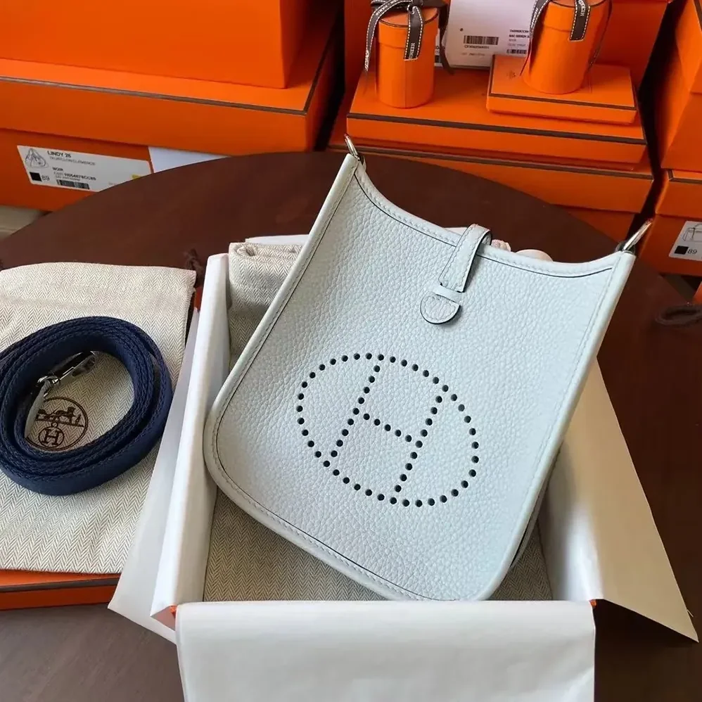 Hermes Evelyne 16 Amazone in Clemence Leather for Women in Light Blue/Silver Hermes Evelyne 16 Amazone in Clemence Leather for Women in Light Blue/Silver