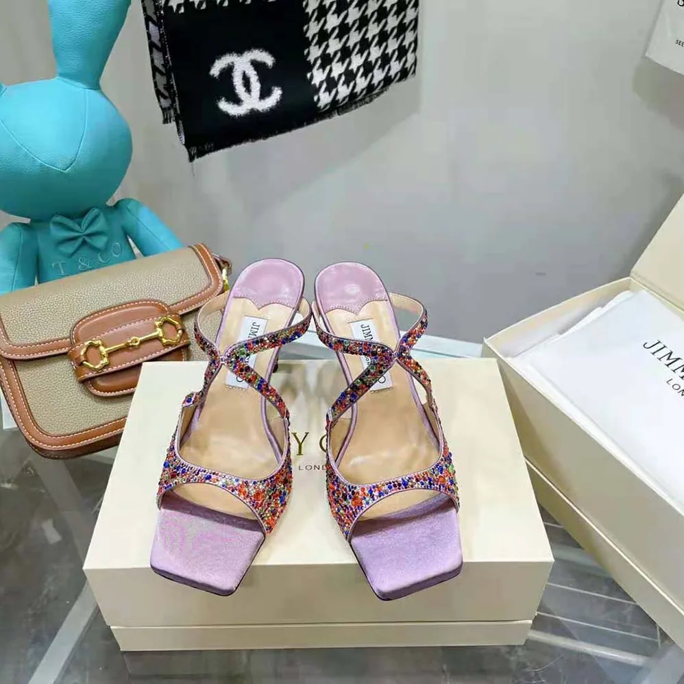 Jimmy Choo Anise 95 Multi Rainbow Crystal Hotfix Mules for Women Jimmy Choo Anise 95 Multi Rainbow Crystal Hotfix Mules for Women