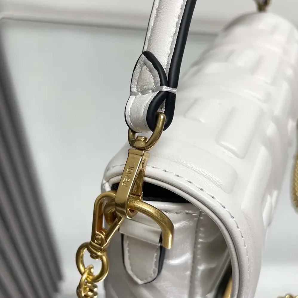 Fendi Baguette Mini White Nappa Leather Bag with FF Motif for Women Fendi Baguette Mini White Nappa Leather Bag with FF Motif for Women