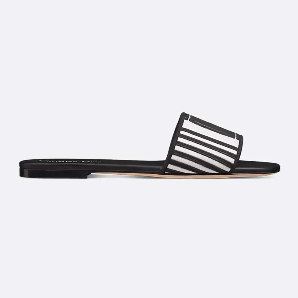 Dior Dway Slide Black and White Cotton Embroidered with Dior Graphique Motif for Women Dior Dway Slide Black and White Cotton Embroidered with Dior Graphique Motif for Women