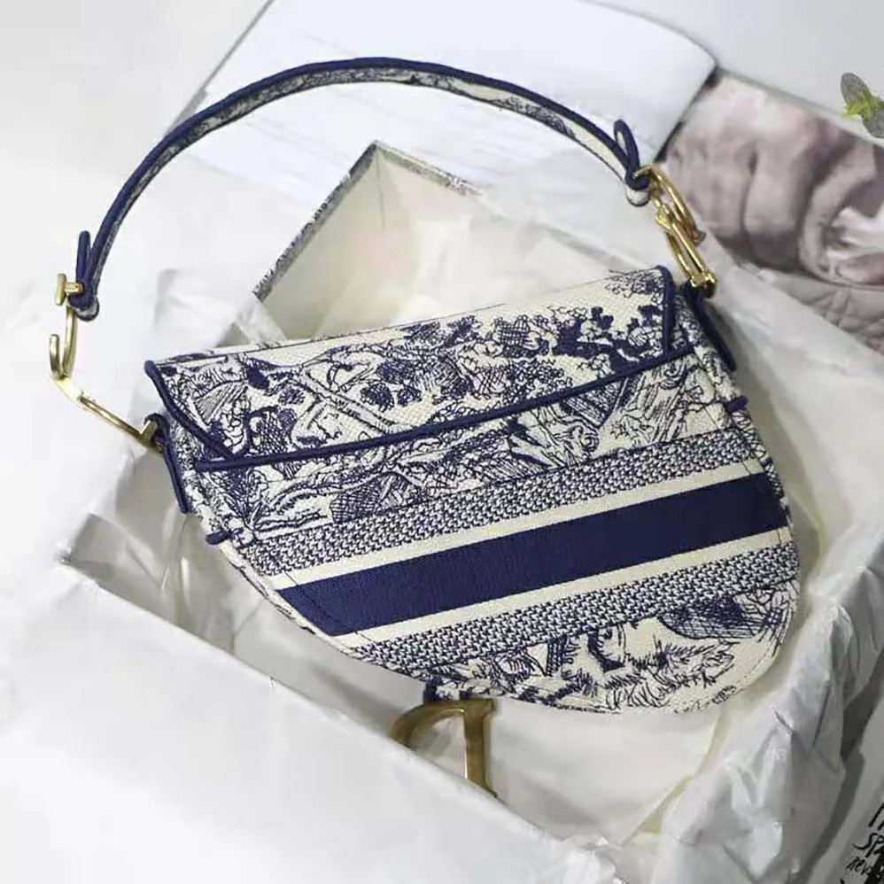 Dior Saddle Bag Blue Toile de Jouy Embroidery for Women