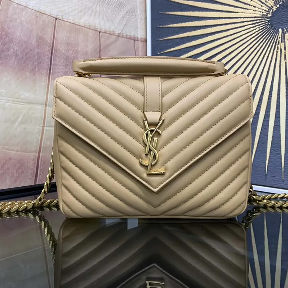 Saint Laurent YSL College Medium in Quilted Leather for Women in Beige Saint Laurent YSL College Medium in Quilted Leather for Women in Beige