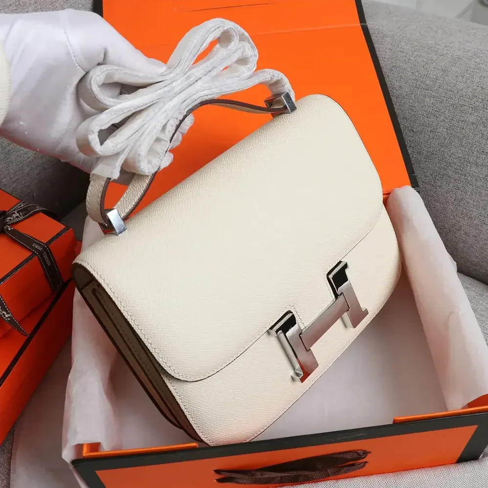 Hermes Constance 18 Bag Epsom Leather for Women in White/Silver