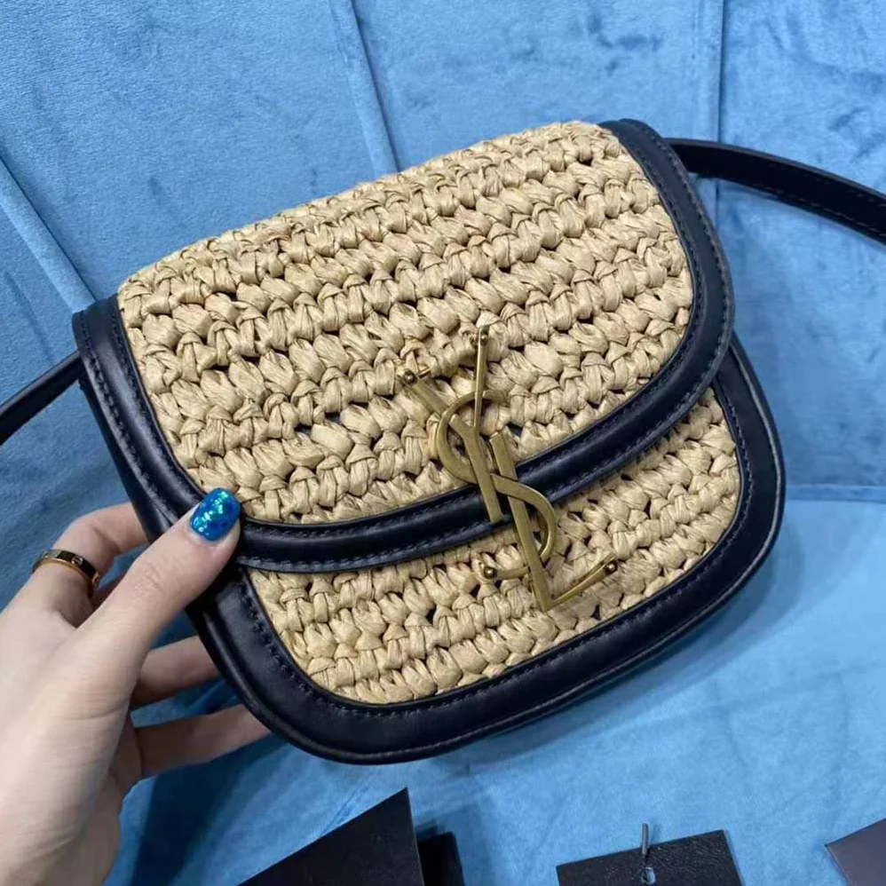 Saint Laurent YSL Kaia Small Satchel in Raffia and Leather for Women Saint Laurent YSL Kaia Small Satchel in Raffia and Leather for Women
