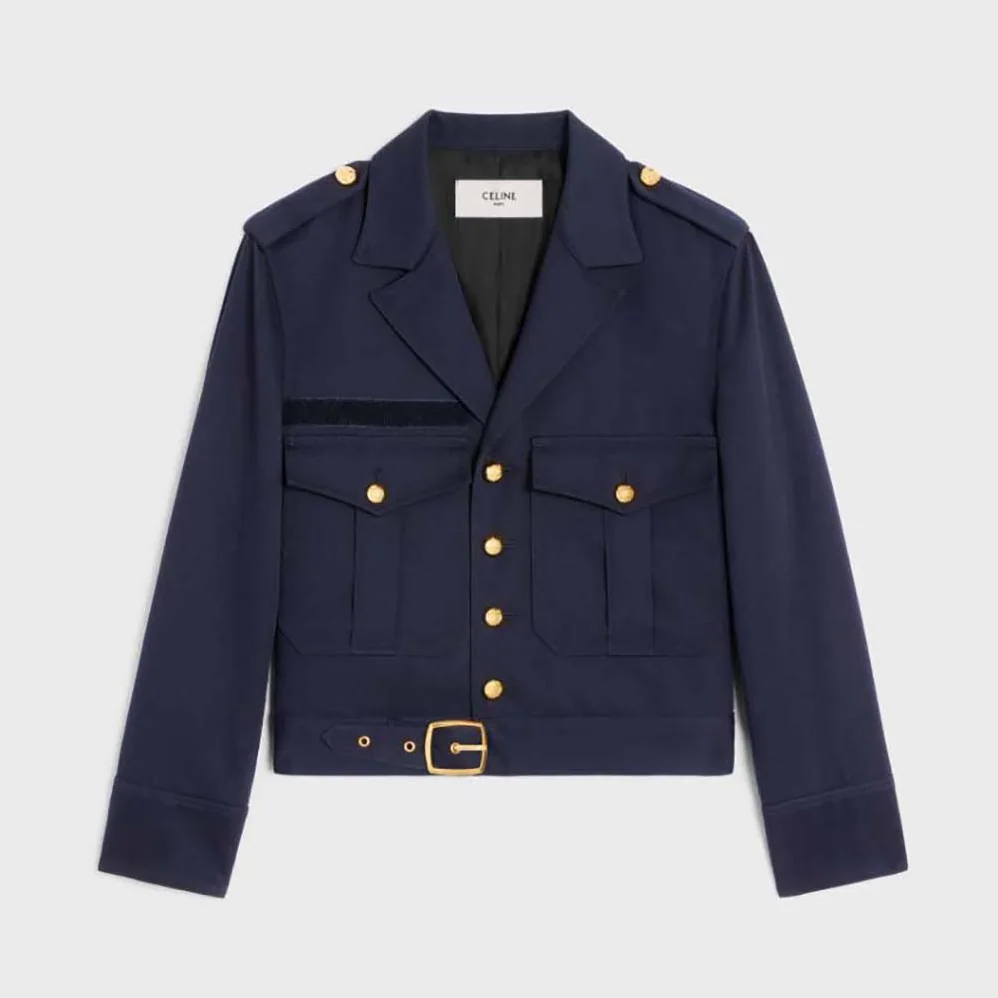 Celine Cropped Saharienne Jacket in Diagonal Wool for Women