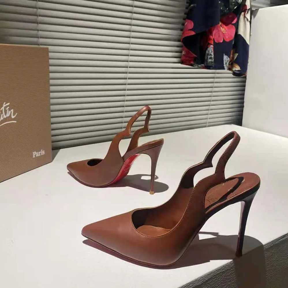 Christian Louboutin Hot Chick Sling 100 mm Heel Height for Women in Tan Christian Louboutin Hot Chick Sling 100 mm Heel Height for Women in Tan
