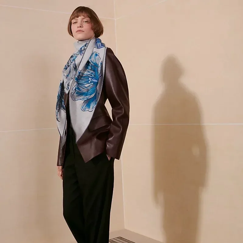 Hermes Tulipomanie Triangle Scarf Bleu Electrique 11