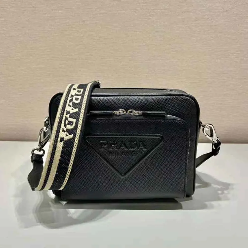 Prada Saffiano Leather Shoulder Bag With Iconic Prada Material for Men in Black