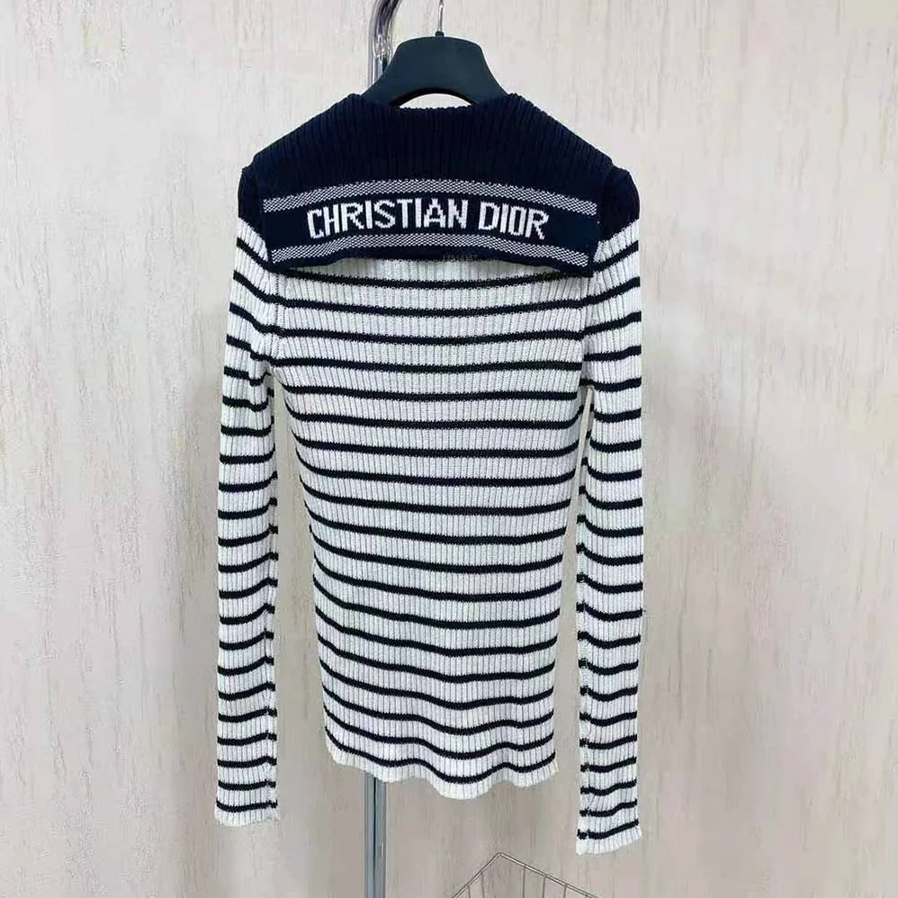 Dior Mariniere Sweater Navy Blue and White Cotton Knit for Women